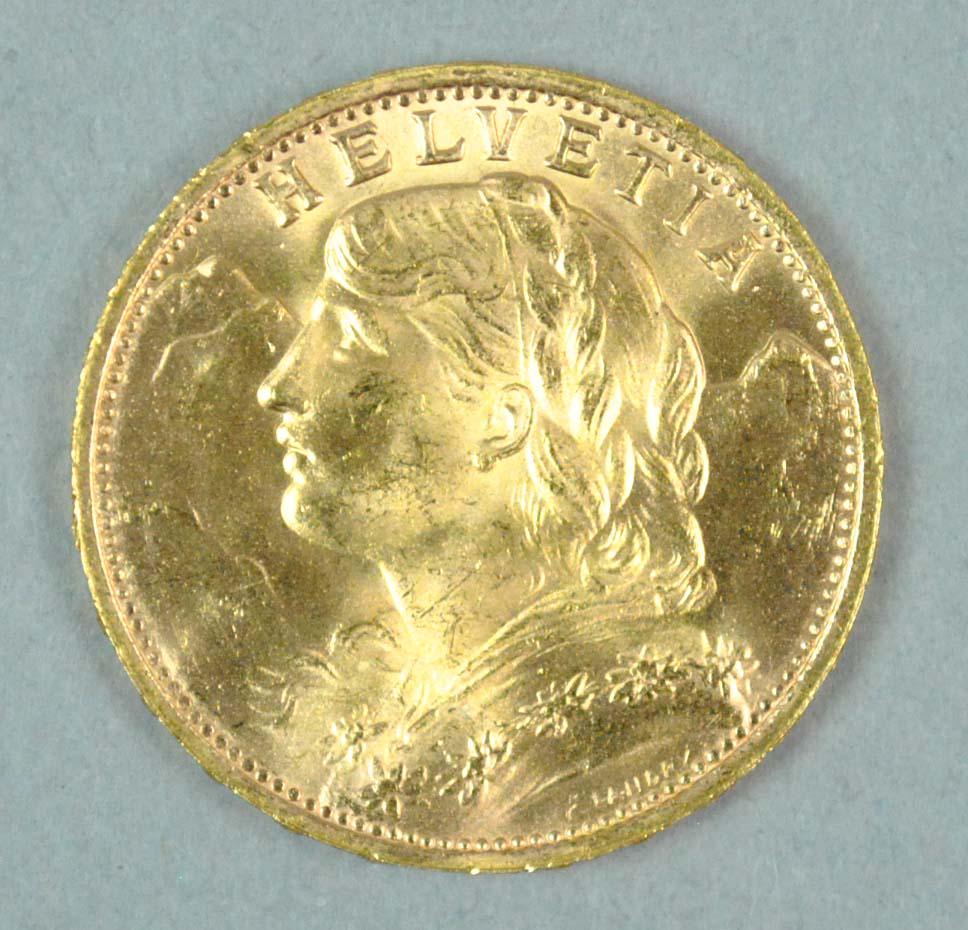 1947 20 FRANC SWISS HELVETIA GOLD COIN (1 of 2)