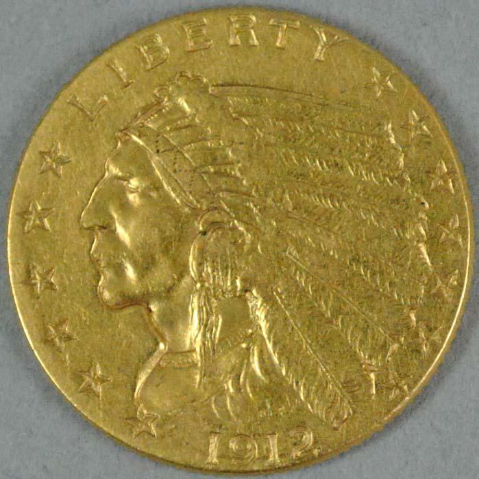 1912 $2.50 INDIAN HEAD QUARTER EAGLE US GOLD COIN (1 of 2)