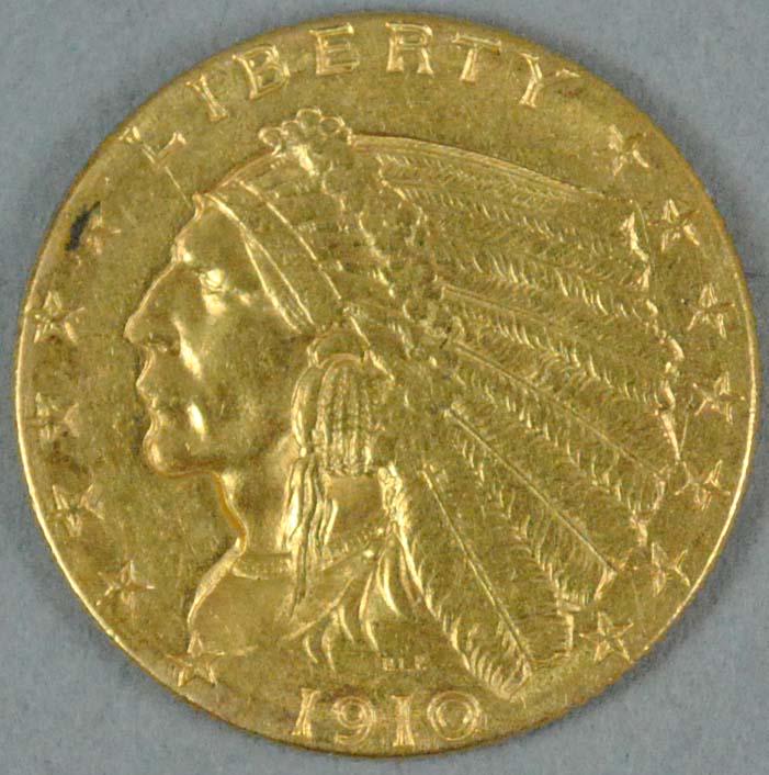 1910 $2.50 INDIAN HEAD QUARTER EAGLE US GOLD COIN (1 of 2)