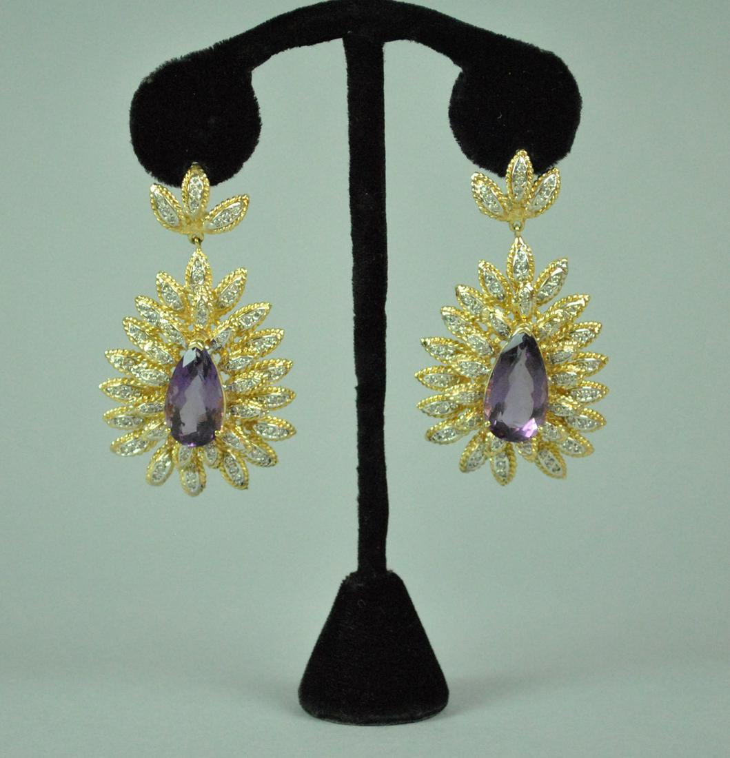 PAIR LARGE AMETHYST & DIAMOND PENDANT EARRINGS (1 of 3)