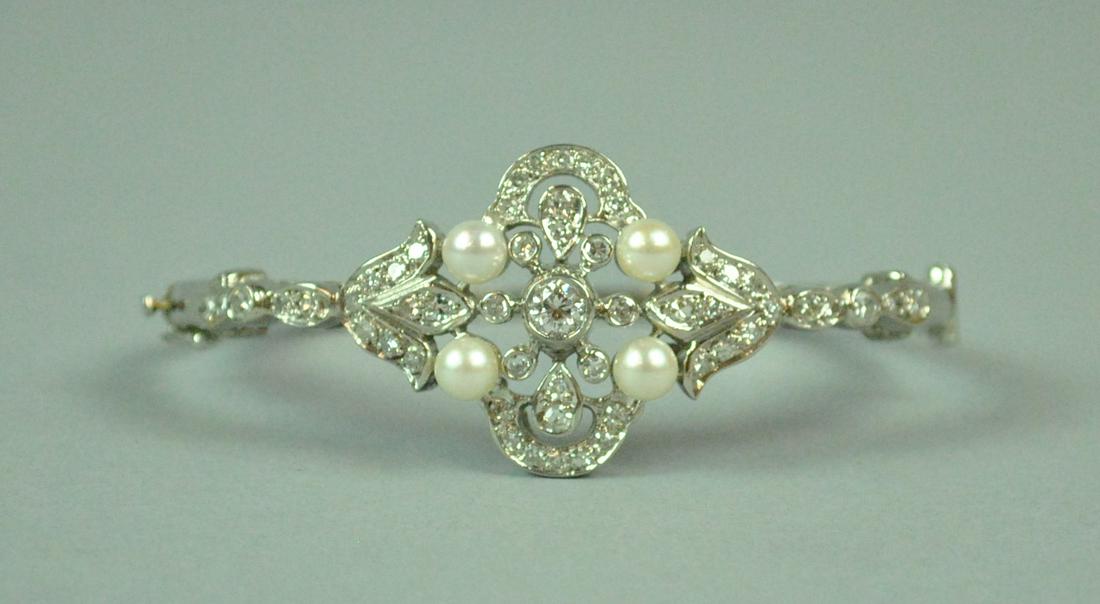 PALLADIUM DIAMOND & PEARL BANGLE BRACELET, 1.75CTW (1 of 6)