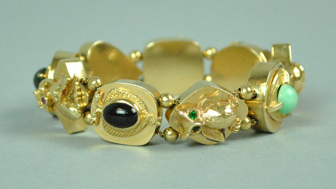 14K GEMSTONE SLIDE BRACELET, 54.7GMS. (1 of 6)