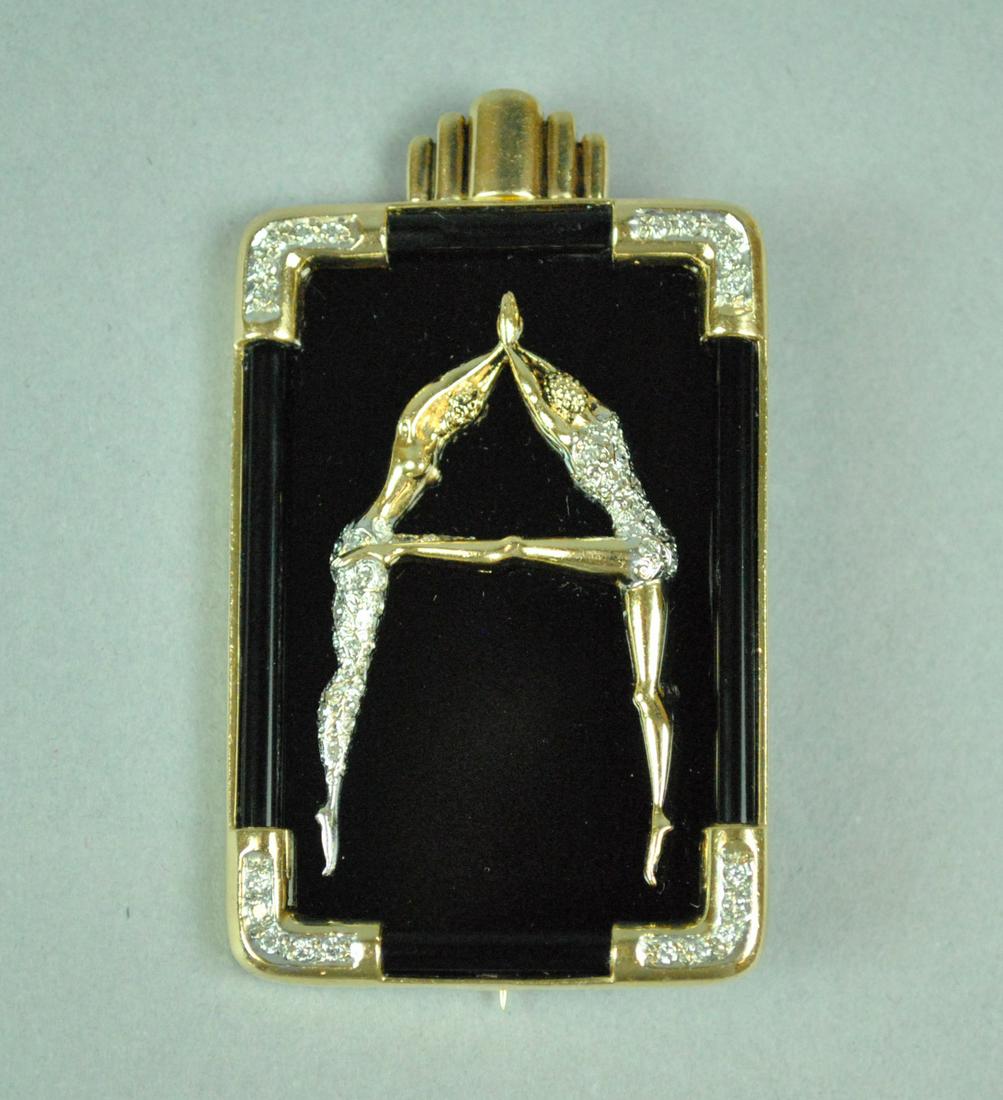 ERTE ONYX & DIAMOND LETTER A BROOCH (1 of 2)