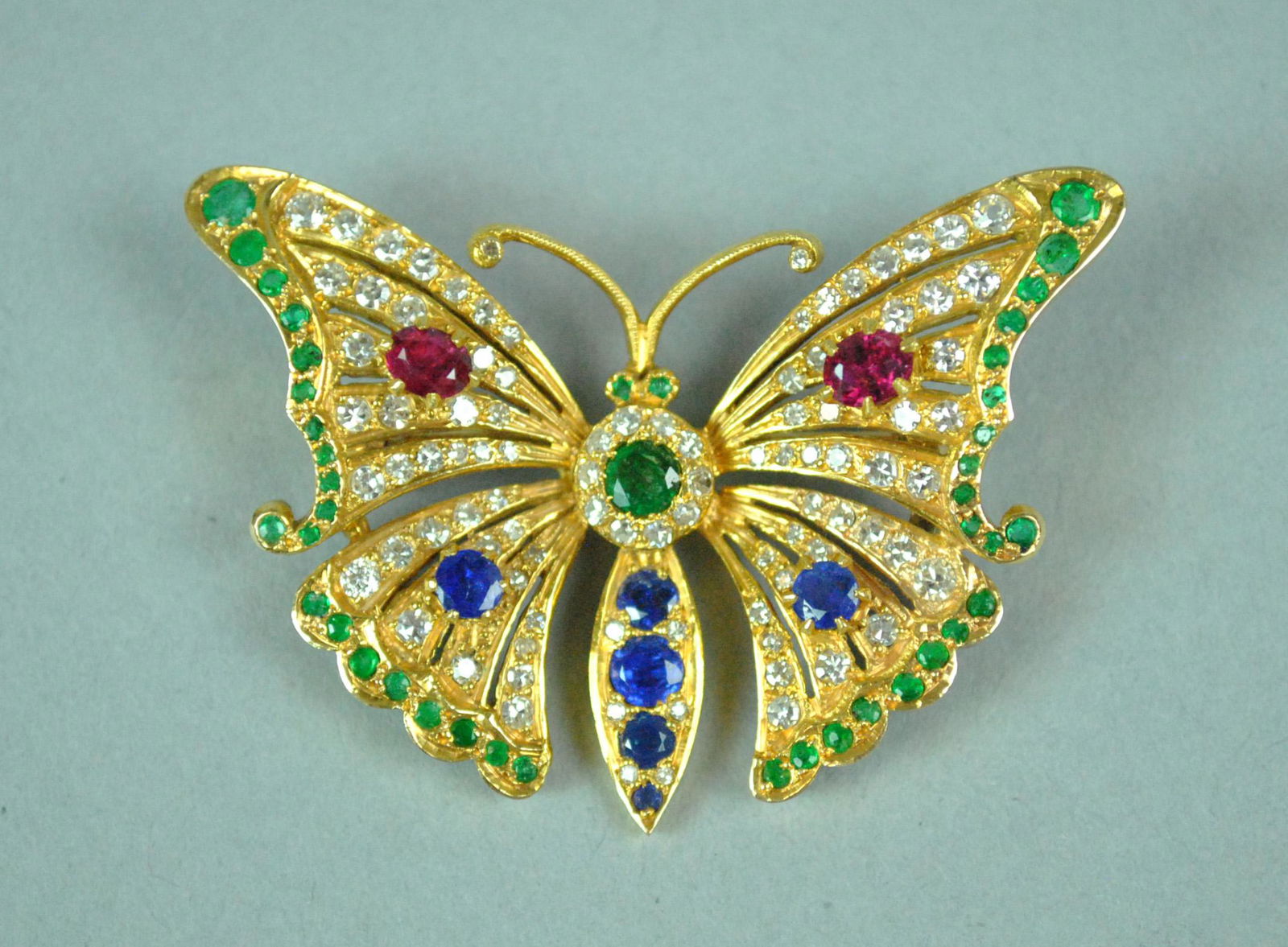 14K DIAMOND & GEMSTONE BUTTERFLY PIN (1 of 2)