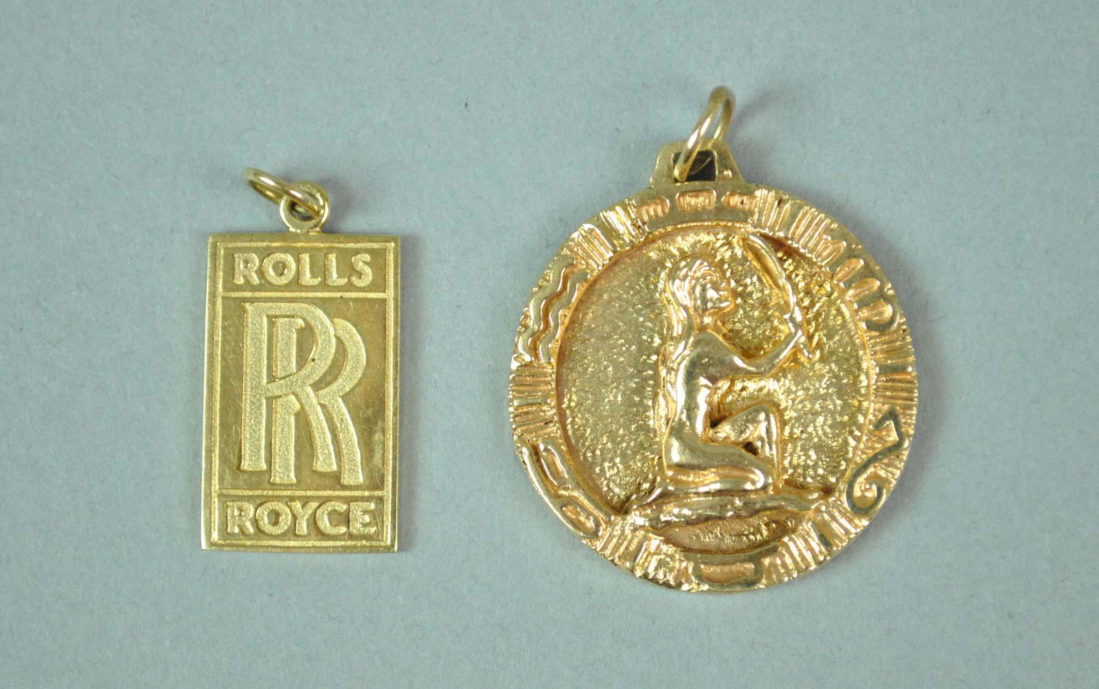 14K GOLD NUGGET PENDANT AND A ROLLS ROYCE CHARM (1 of 2)