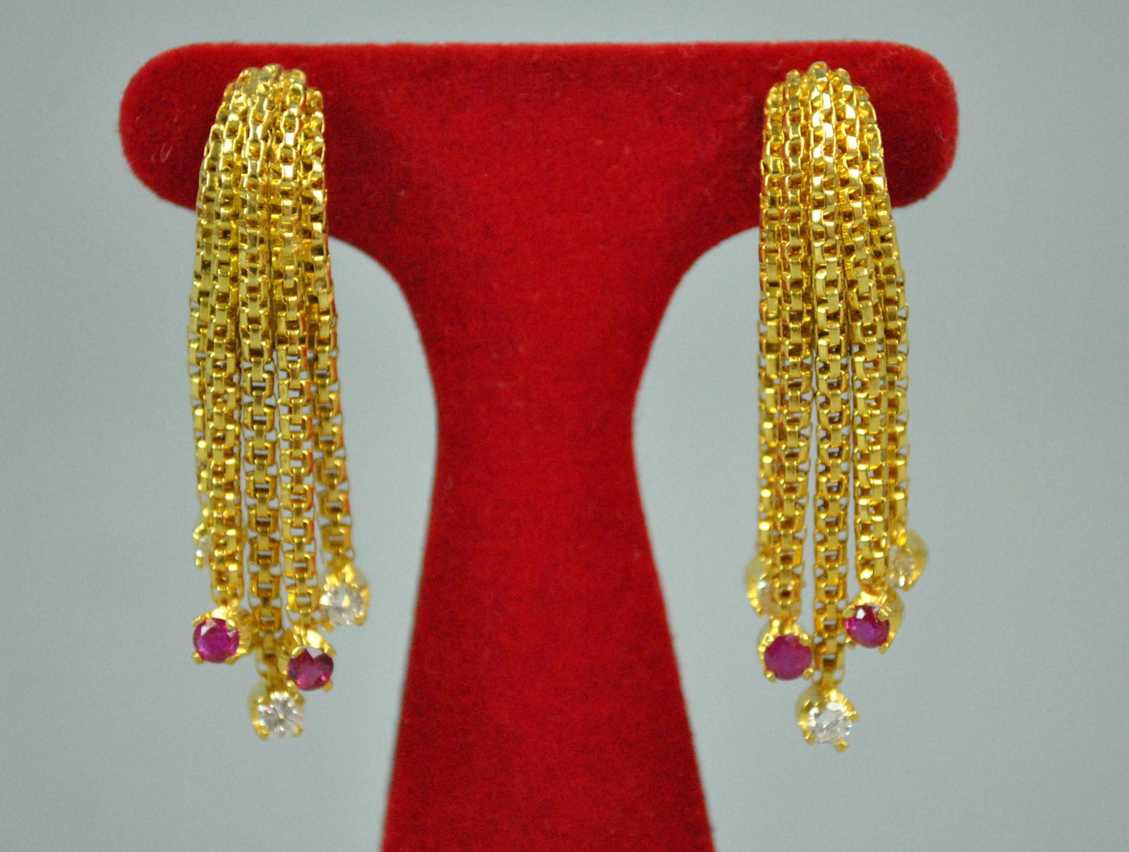PAIR ITALIAN 18K GEMSTONE TASSEL EARRINGS (1 of 1)