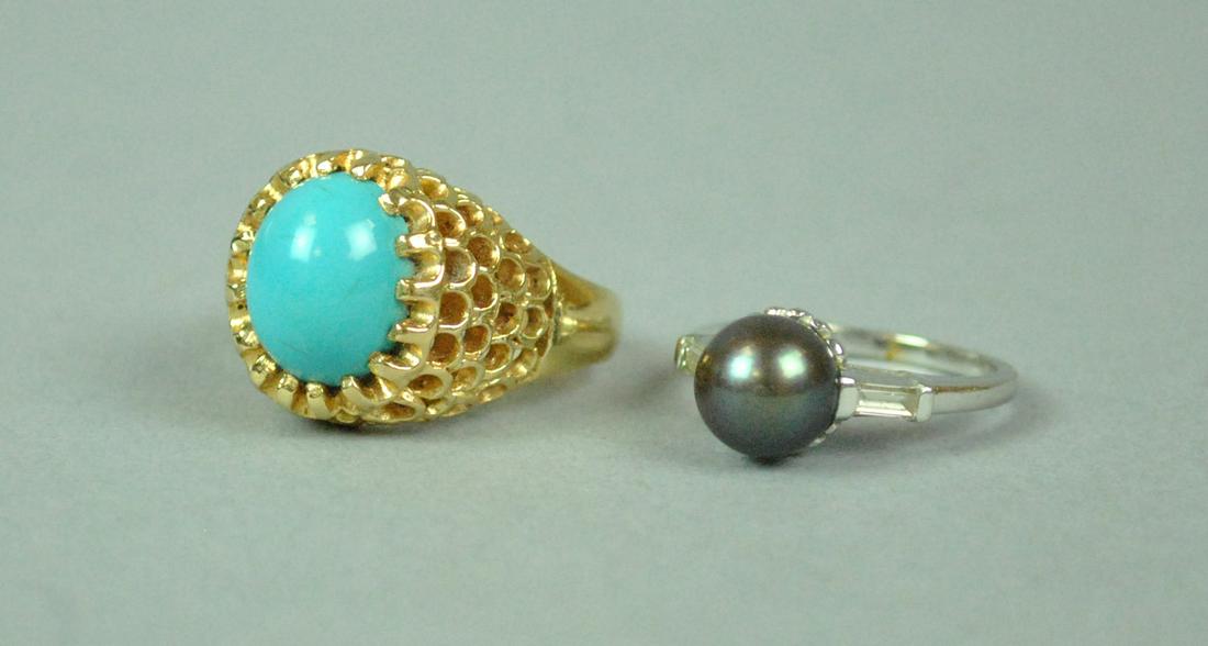 (2) 14K RINGS - TURQUOISE & GRAY PEARL (1 of 4)