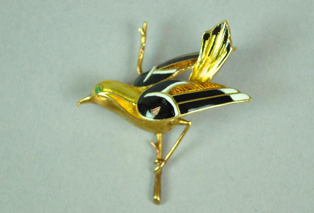 18K GOLD & ENAMELED BIRD PIN (1 of 2)