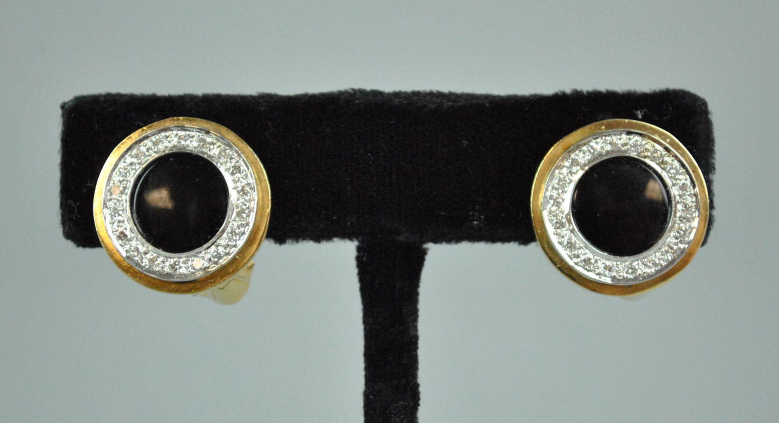 PAIR 14K ONYX & DIAMOND CIRCLE EARRINGS (1 of 1)