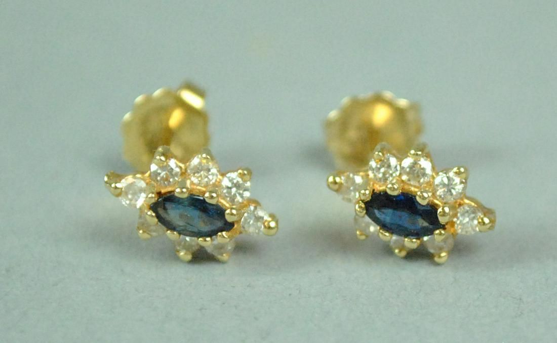 PAIR 14K SAPPHIRE & DIAMOND STUD EARRINGS (1 of 2)