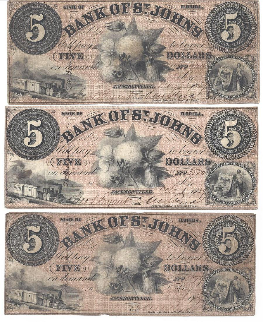 3-1859 FLORIDA BANK OF ST JOHNS OBSOLETE $5 NOTES (1 of 2)