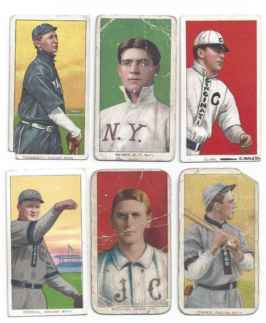 (14) T206 1909-1911 BASEBALL TOBACCO CARDS: (14) T206 1909-1911 BASEBALL TOBACCO CARDS with Sweet Caporal, Old Mill, American Beauty & Polar Bear backs, Sweet Caporal players include Nattress, Tinker (HOF), Moran, McGann, Milan, Clark, Mitchell