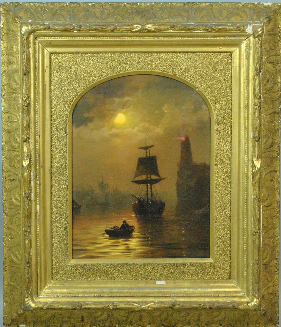 19thC. PAINTING – LIGHTHOUSE AT THE FRENCH COAST (1 of 9)