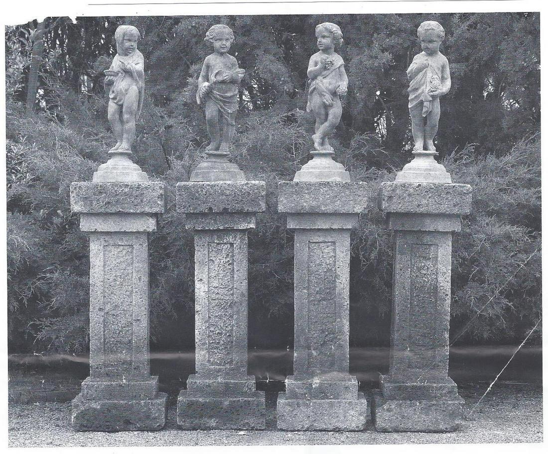 LEAD PUTTI STATUARY ON STONE PEDESTALS, EX SOTHEBY (1 of 17)