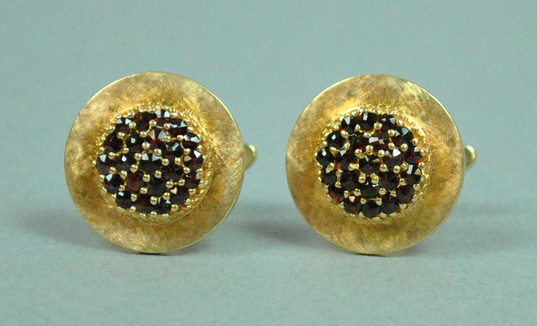 PAIR 14K LUCIEN PICCARD GARNET CUFFLINKS (1 of 2)