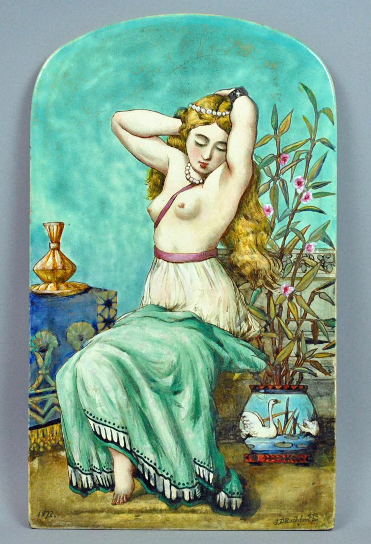 19THC. MINTON FAIENCE PLAQUE – LA DAME AUX PERLES (1 of 10)