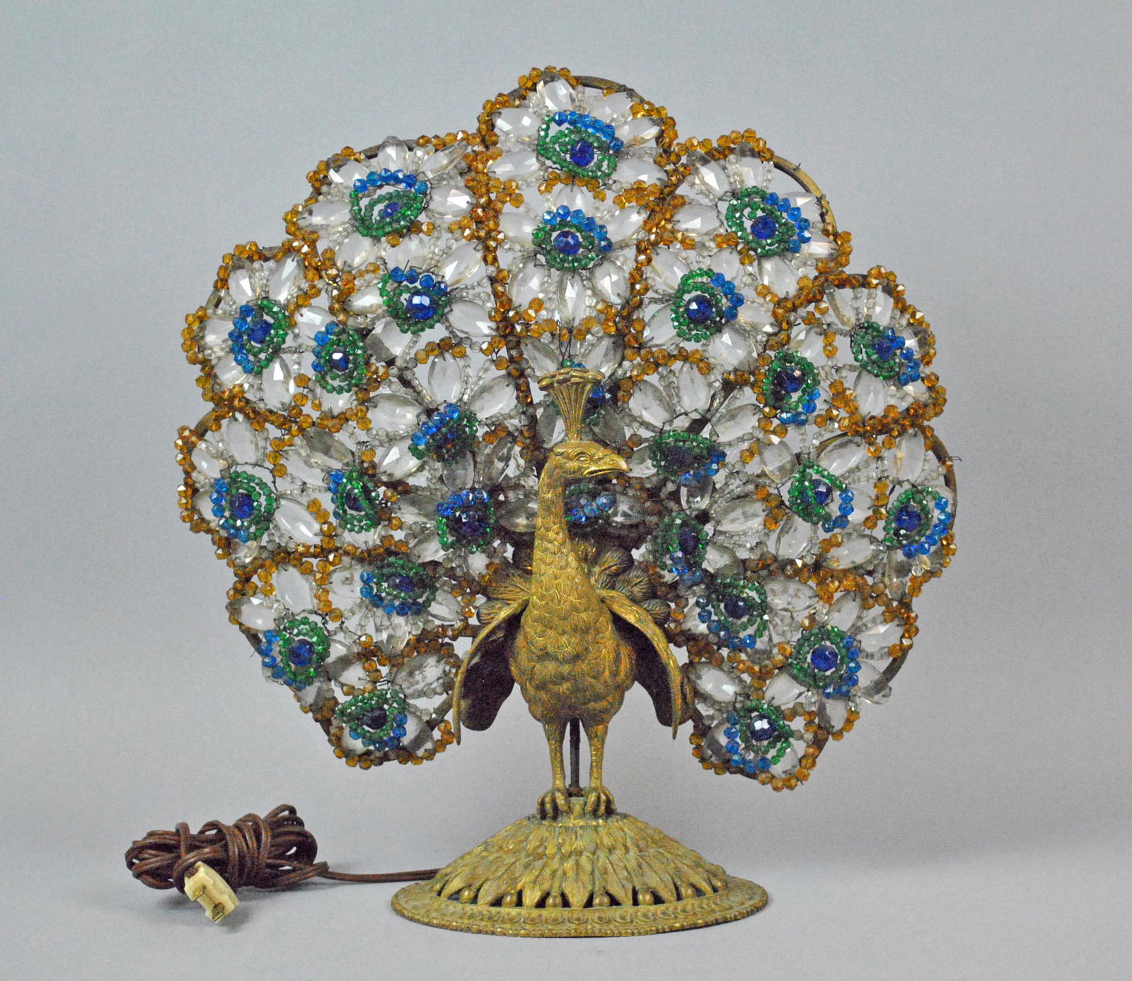 ART DECO BRONZE & GLASS PEACOCK LAMP (1 of 5)