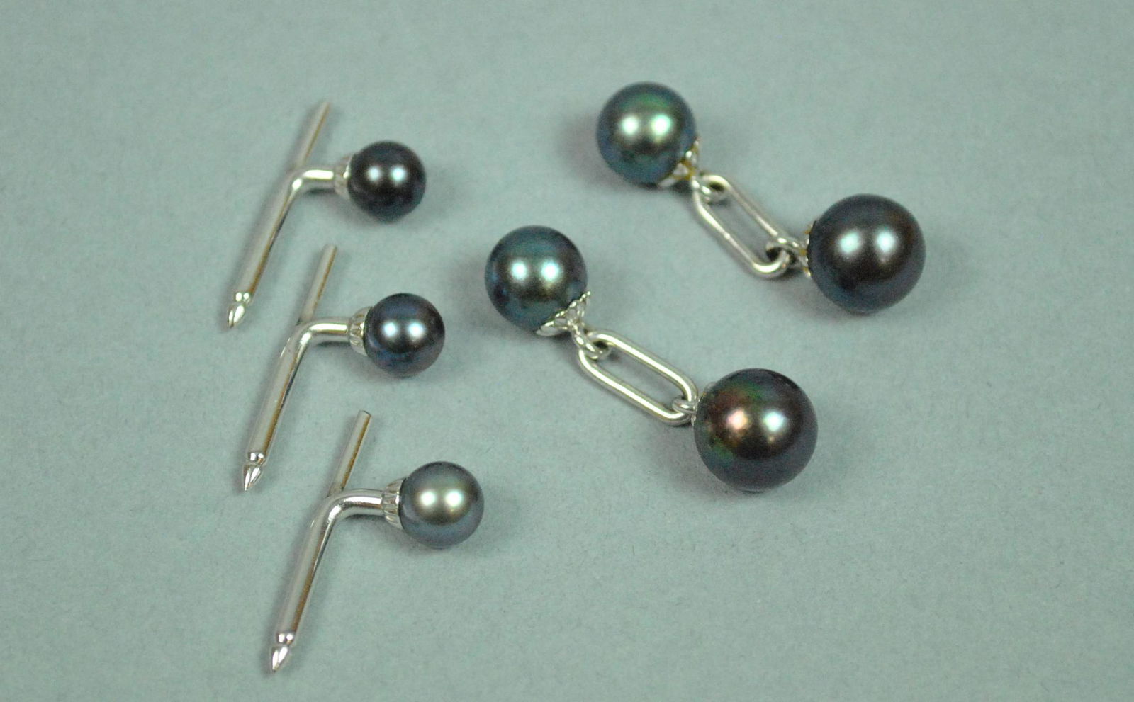 (5) PIECE 14K PEARL CUFFLINK & STUD SET (1 of 1)