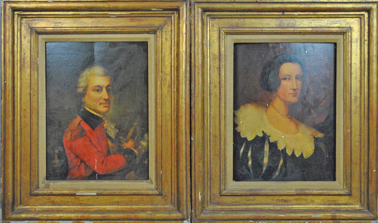PAIR ANTIQUE ENGLISH SCHOOL PORTRAIT PAINTINGS (1 of 9)