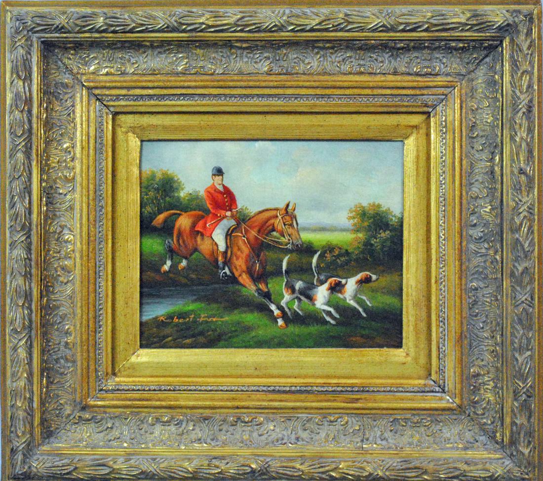 SET OF 4 FOX HUNT PAINTINGS SIGNED ROBERT FOX (1 of 9)