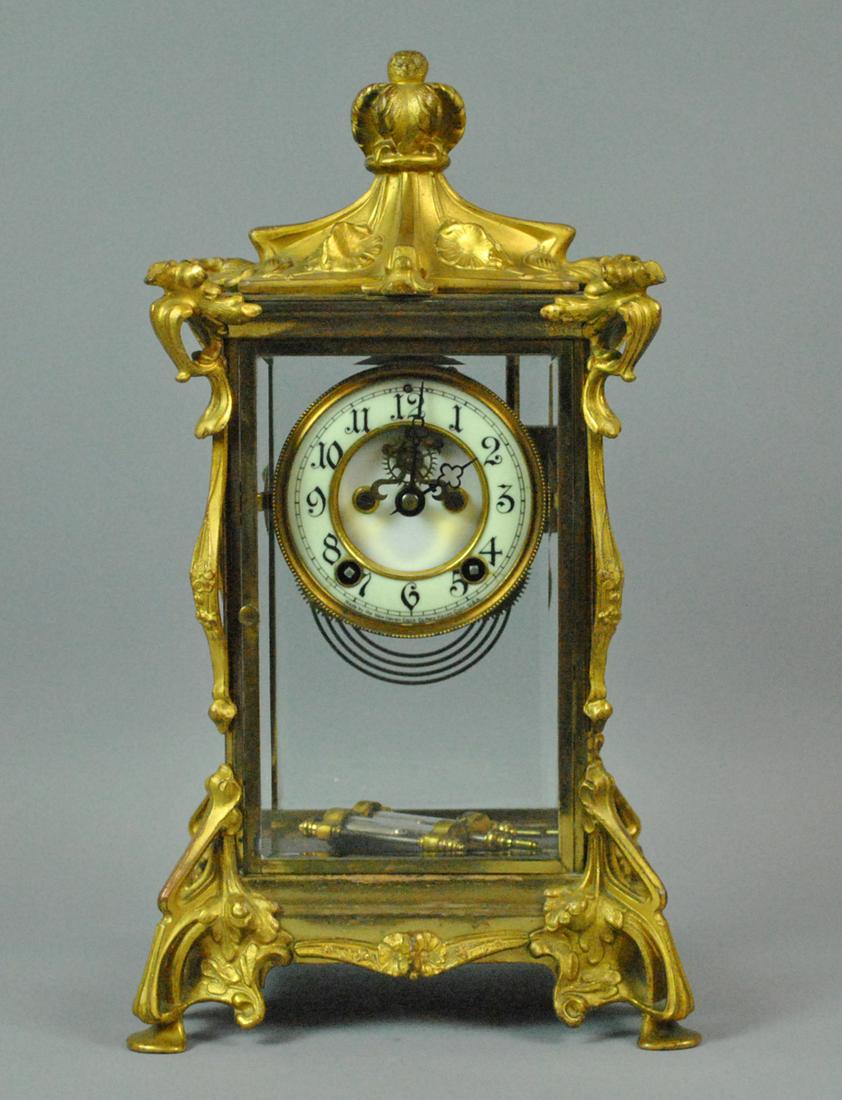 NEW HAVEN ART NOUVEAU CRYSTAL REGULATOR CLOCK (1 of 4)