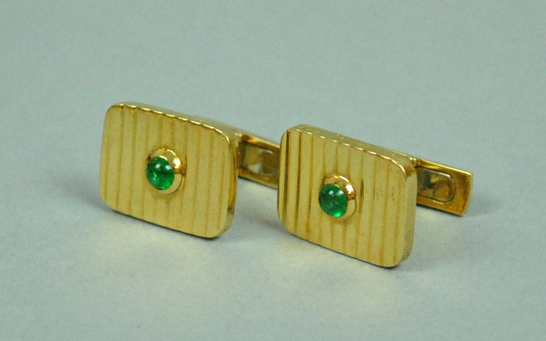 PAIR 18K CHAUMET PARIS GOLD & EMERALD CUFFLINKS (1 of 3)