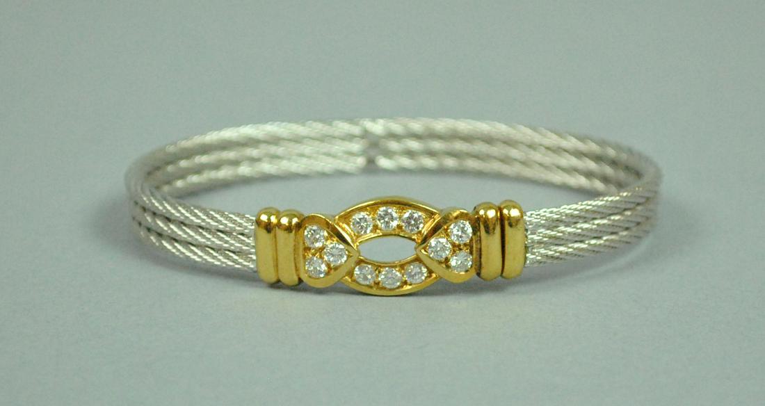 FRED OF PARIS STAINLESS 18K  DIAM CABLE BRACELET