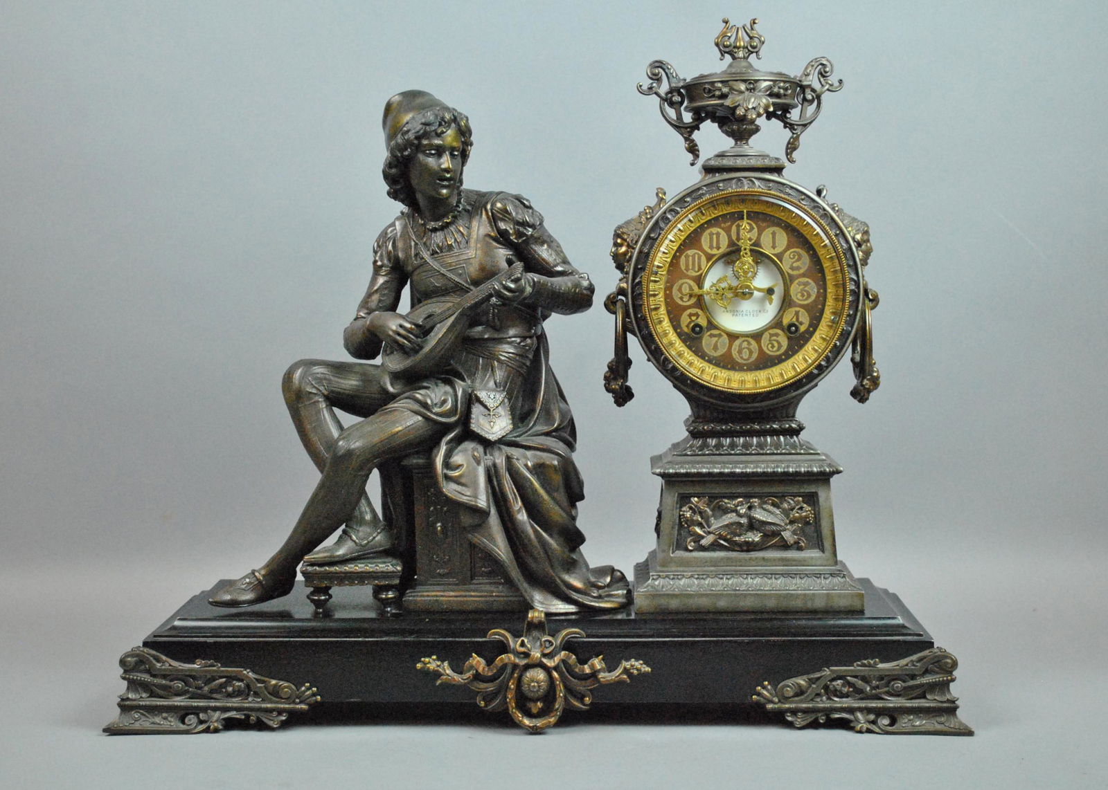 LARGE ANSONIA TROUBADOUR FIGURAL CLOCK (1 of 4)