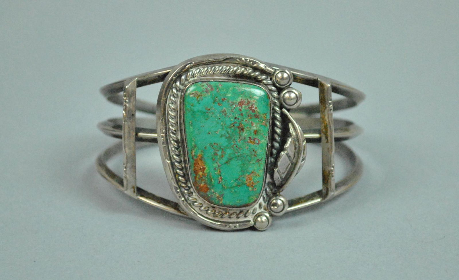 SIGNED A. CHAPO SILVER & TURQUOISE CUFF BRACELET (1 of 3)