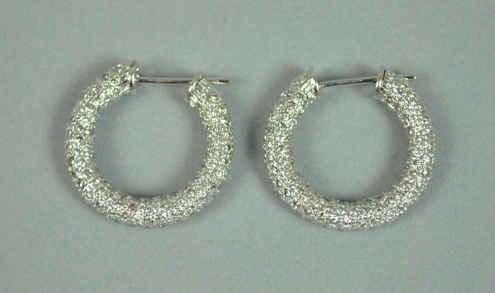 PAIR 18K DIAMOND ENCRUSTED HOOP EARRINGS, 3.00CTW (1 of 2)