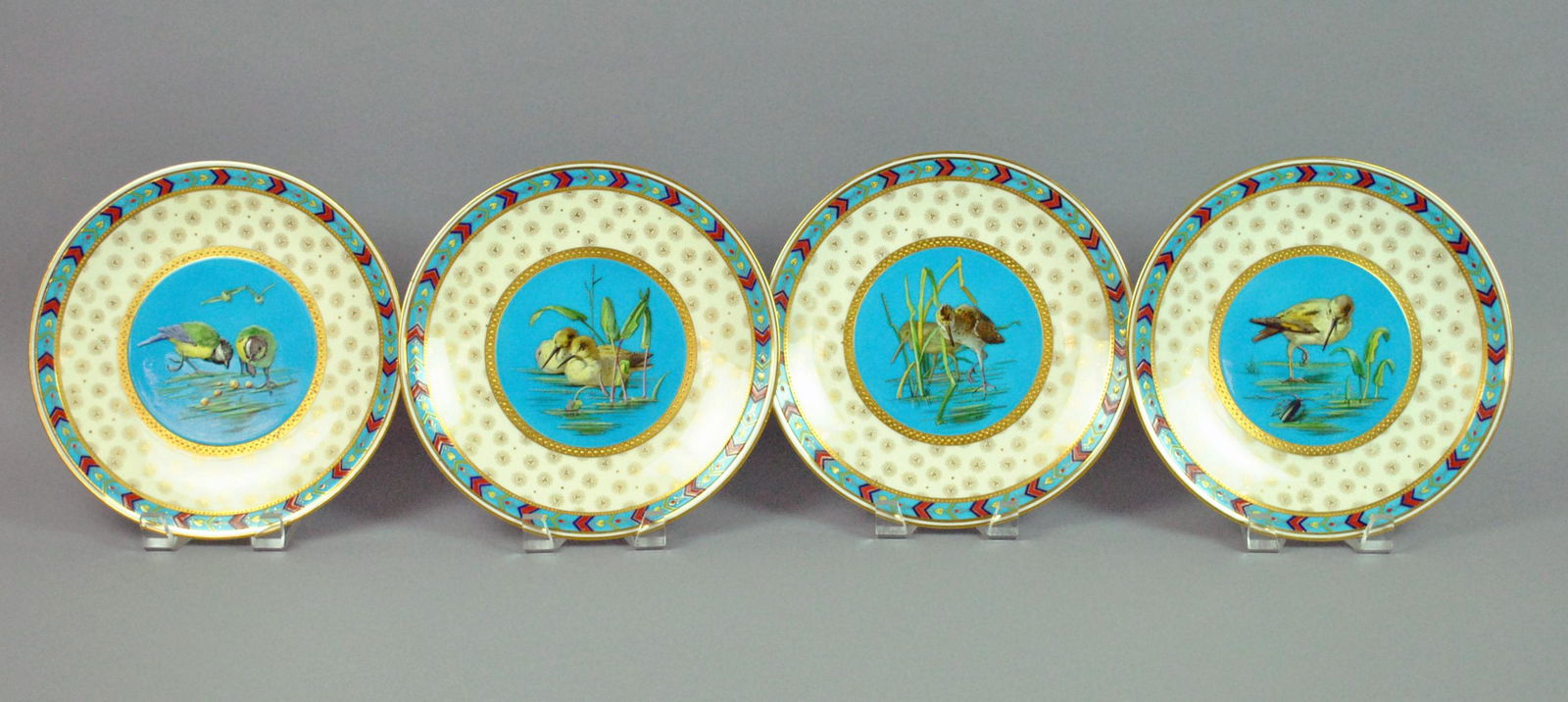 (4) MINTONS ENAMELED BIRD CABINET PLATES (1 of 6)