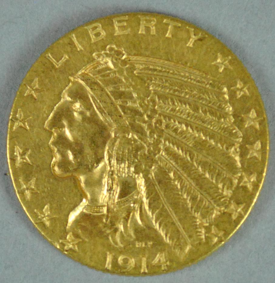 1914 $5 HALF EAGLE INDIAN HEAD US GOLD COIN (1 of 2)