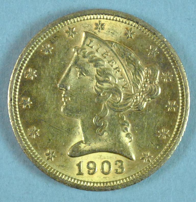 1903-S $5 HALF EAGLE US GOLD COIN (1 of 2)