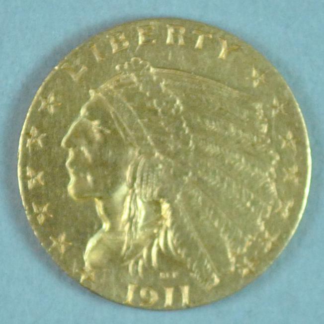 1911 US INDIAN HEAD $2.50 QUARTER EAGLE GOLD COIN (1 of 2)