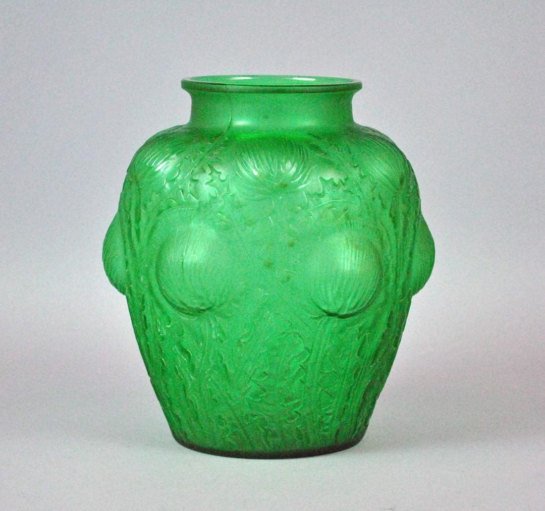 RENE LALIQUE EMERALD GREEN DOMREMY VASE (1 of 4)