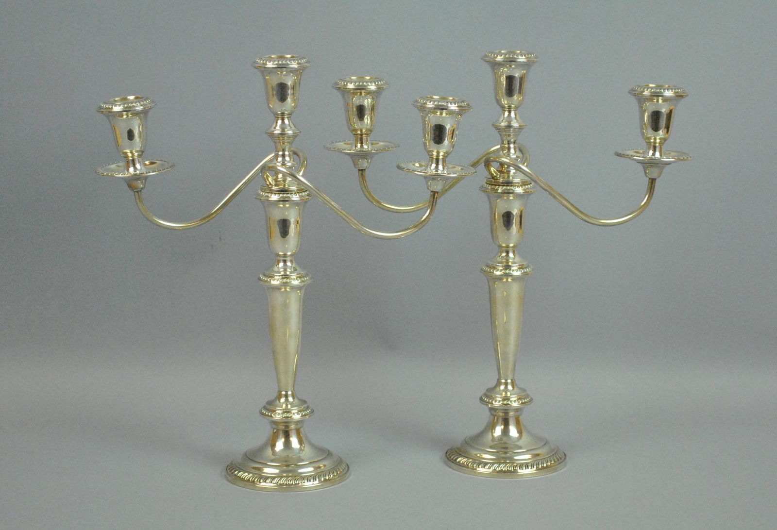PAIR EMPIRE STERLING WEIGHTED CANDELABRAS (1 of 1)