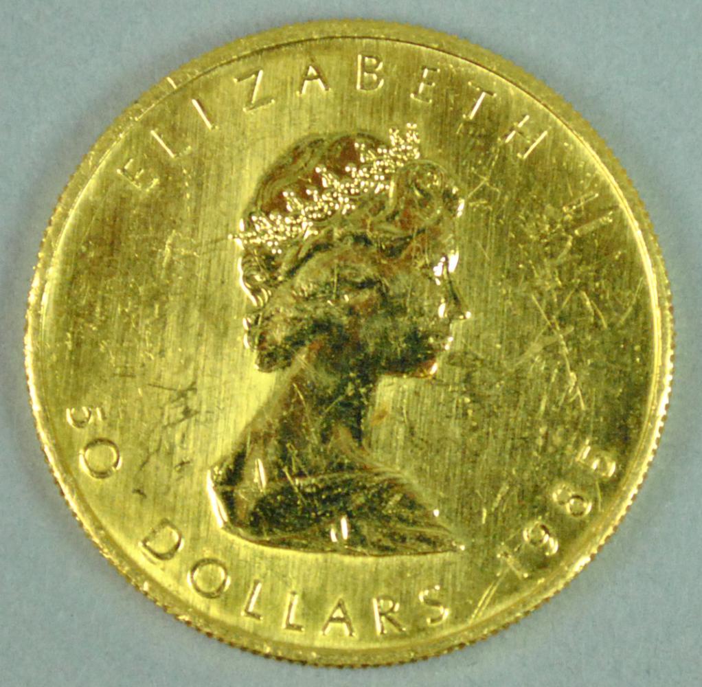 1985 CANADIAN $50 1 OUNCE GOLD MAPLE LEAF COIN (1 of 2)
