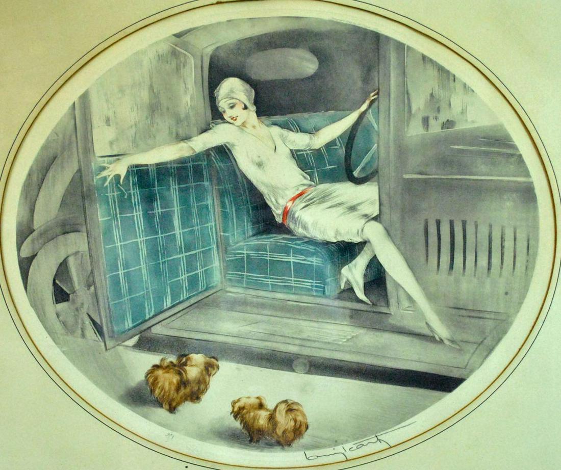 LOUIS ICART ETCHING - LADY WITH PEKINGESE (1 of 7)