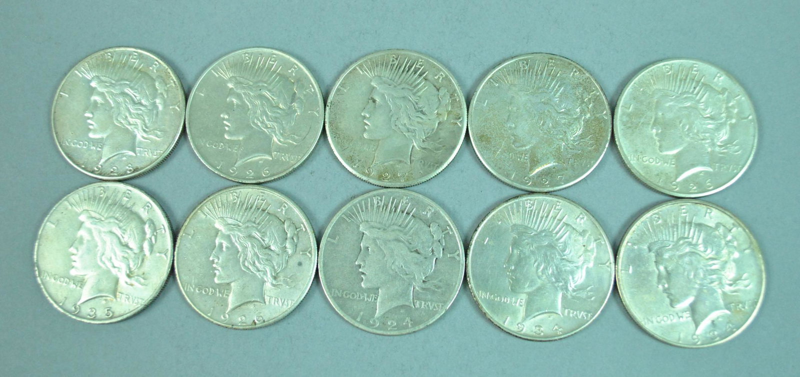 (10) US SILVER PEACE DOLLARS (1 of 2)