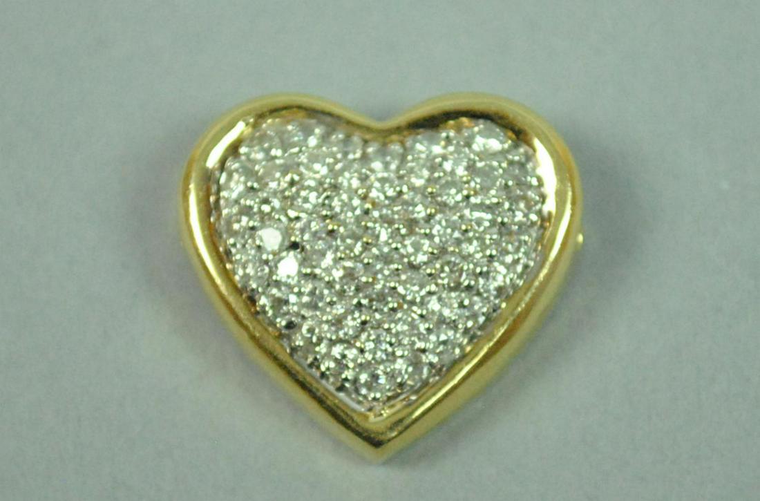 14K DIAMOND HEART PENDANT, 1.60CTW: set with 53 round diamonds approx. 1.60 carats, in yellow gold, stamped 14K, and with hallmarks, fine condition, 21x23mm, 7.2gms.