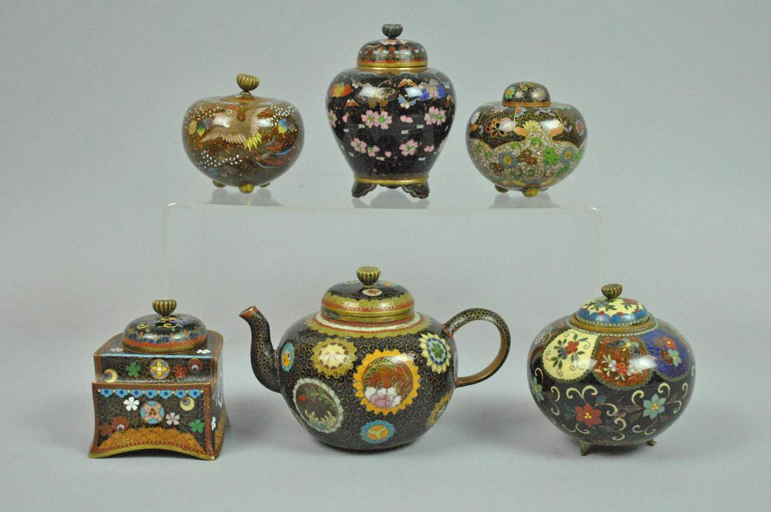(6) PIECE (19THC.) JAPANESE CLOISONNE GROUP (1 of 4)