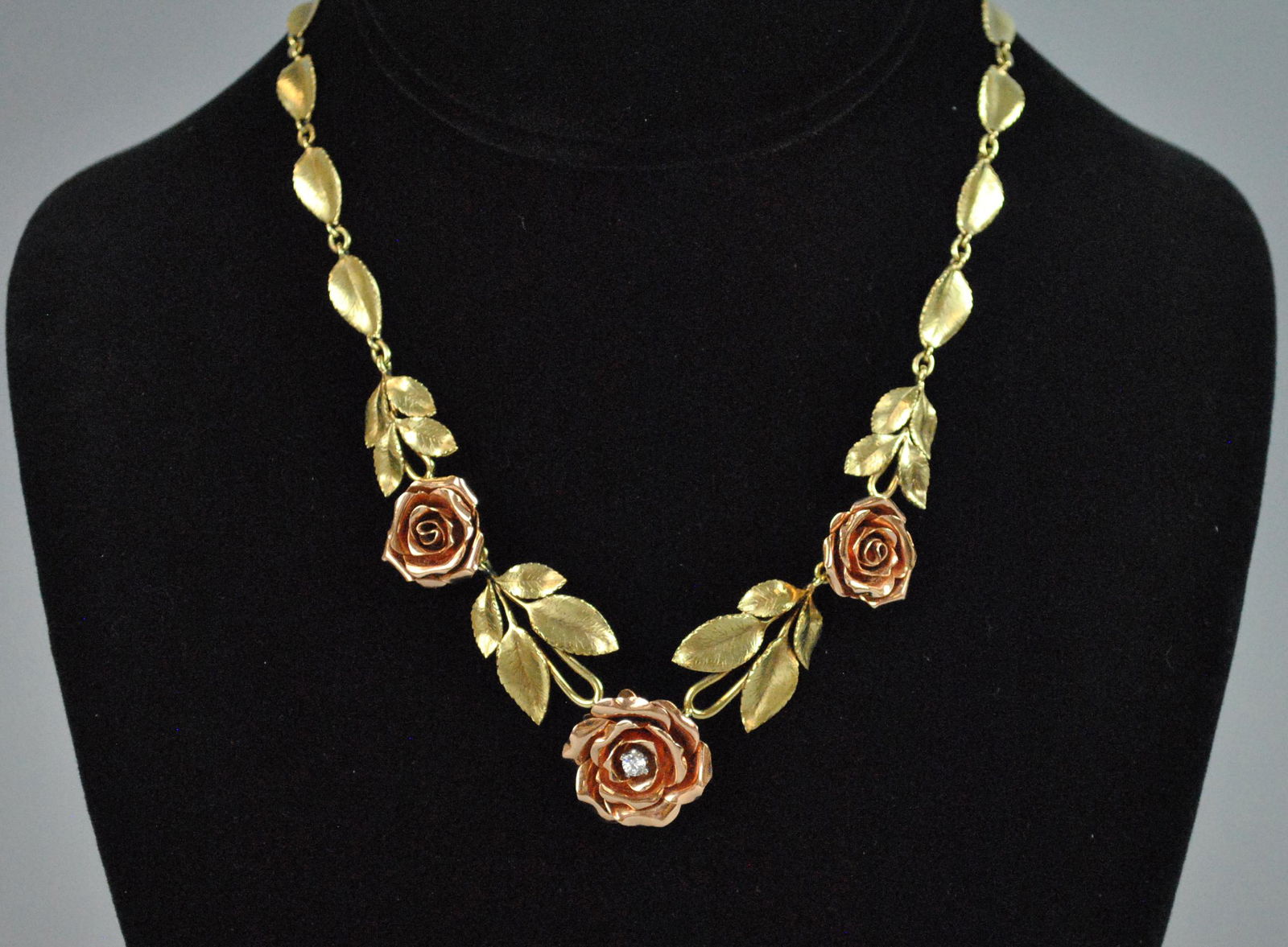 14K FLORAL NECKLACE & EARRING SET (1 of 4)