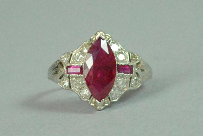 PLATINUM RUBY MARQUISE & DIAMOND RING (1 of 4)