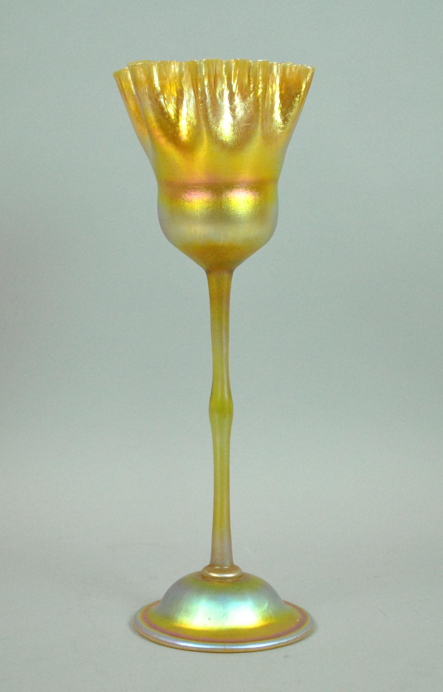 L.C TIFFANY TALL GOLD FAVRILE GLASS FLORIFORM VASE (1 of 5)