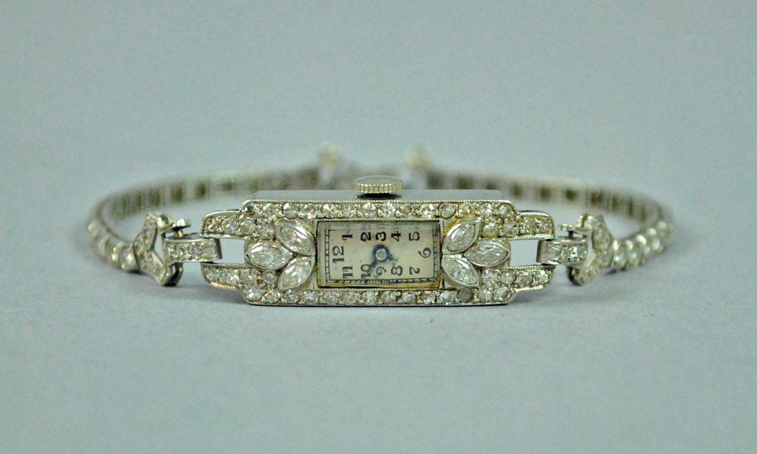 ART DECO PLATINUM & DIAMOND BRACELET WATCH (1 of 4)