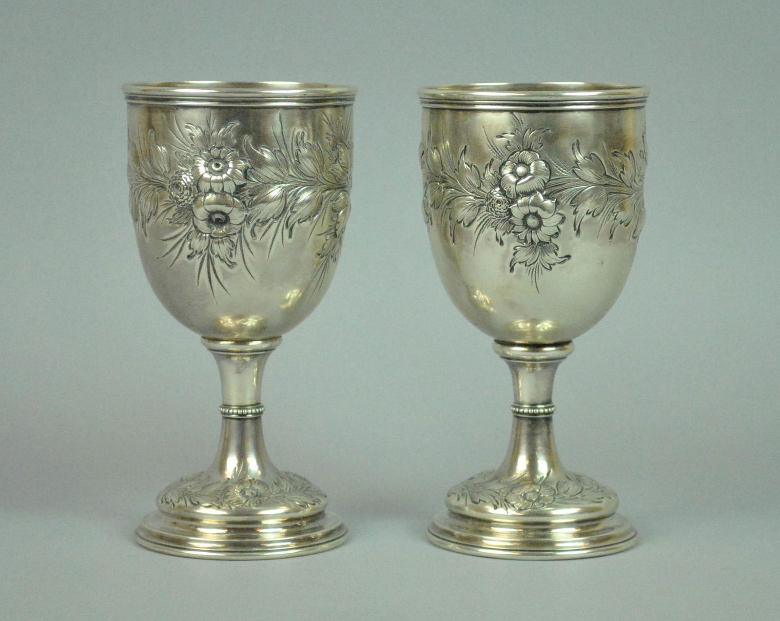 PAIR TIFFANY & CO. STERLING REPOUSSE GOBLETS (1 of 4)
