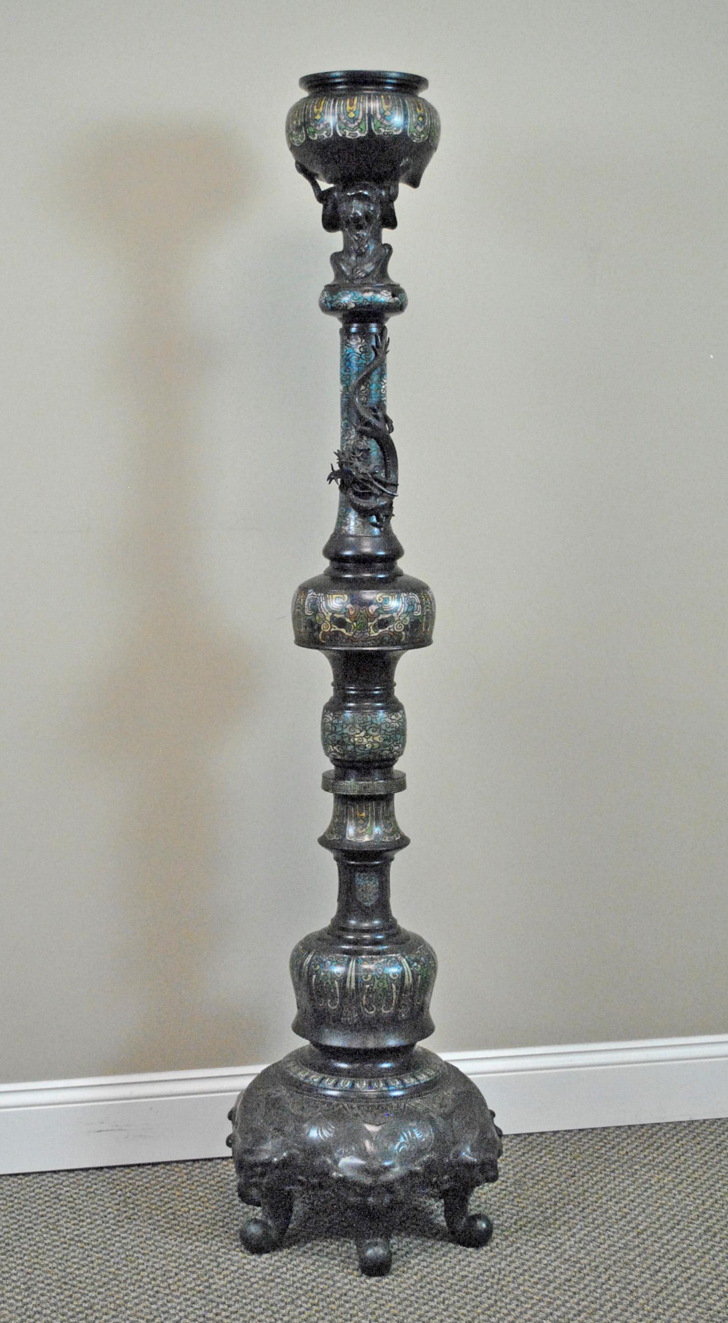 JAPANESE MEIJI CHAMPLEVE & BRONZE FERN STAND (1 of 7)