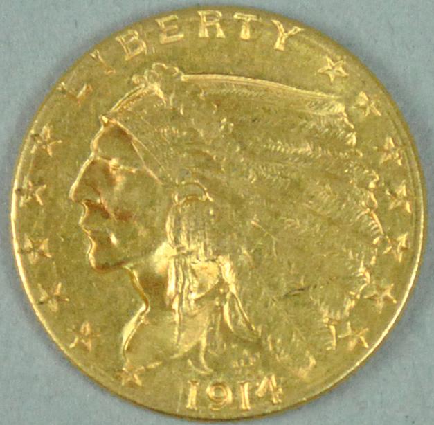 1914-D $2.50 QUARTER EAGLE INDIAN HEAD GOLD COIN (1 of 2)