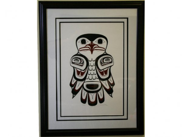 CLARENCE MILLS (Canadian, 20thC.): "Haida Owl", serigraph in two colors, pencil signed and numbered 266/313, dated '89, 19x13in.