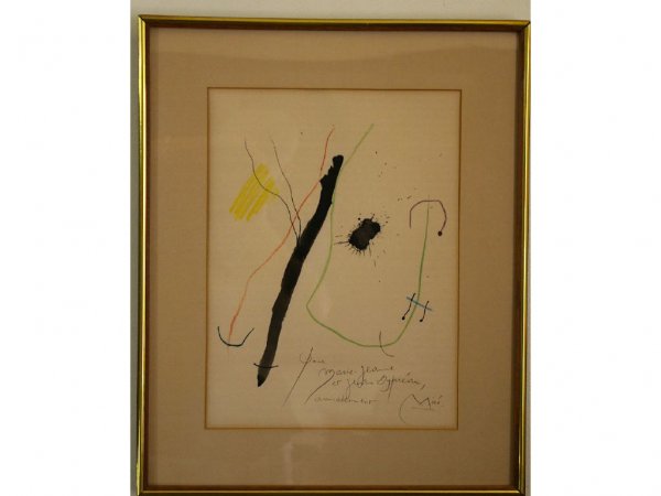 LITHOGRAPHIC PRINT AFTER JOAN MIRO: "Abstract", signed and inscribed in image at base, 14x10in.